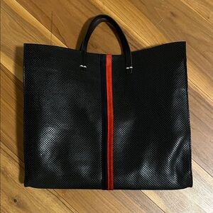 Clare V. Simple Tote in Black Perforated Leather